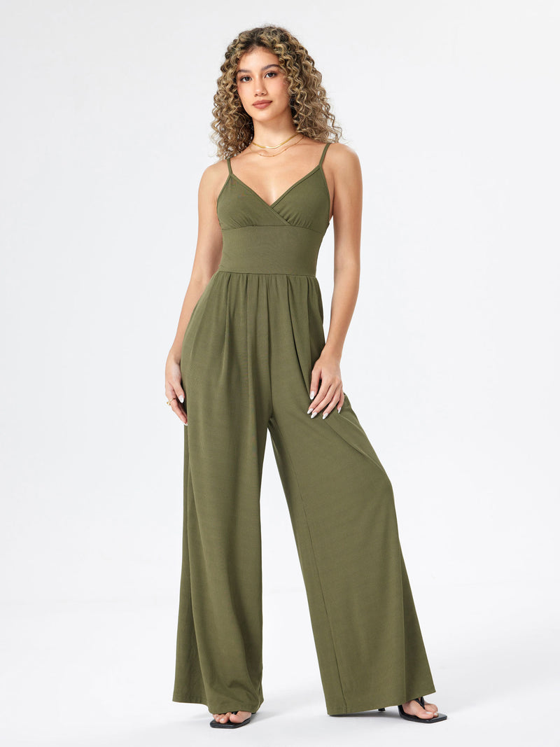 Combinaison pantalon débardeur à col V et jambes larges