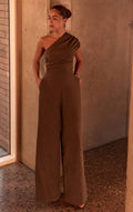 combinaison femme marron Sans Manches Évasée Élégante