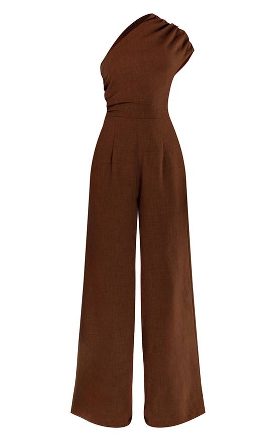 combinaison femme marron Sans Manches Évasée Élégante