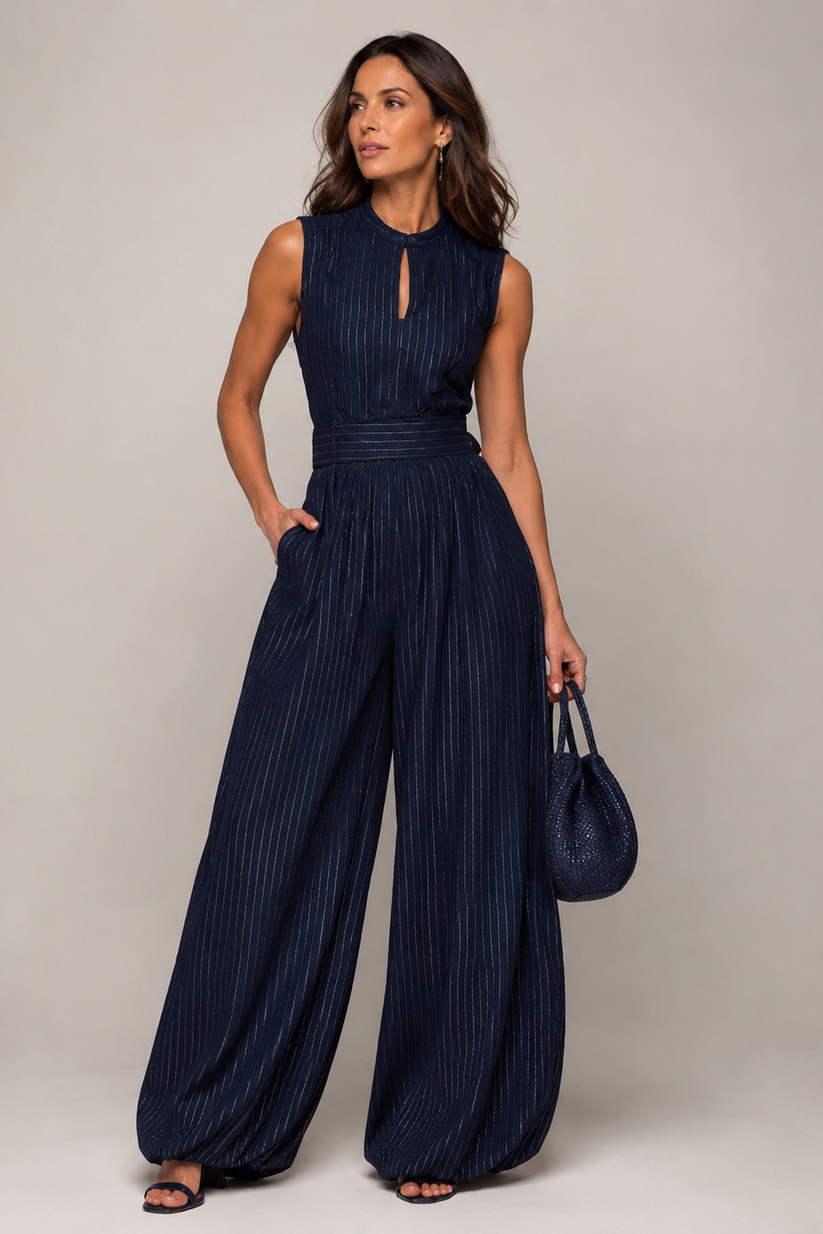 combinaison pantalon large femme bleu marine