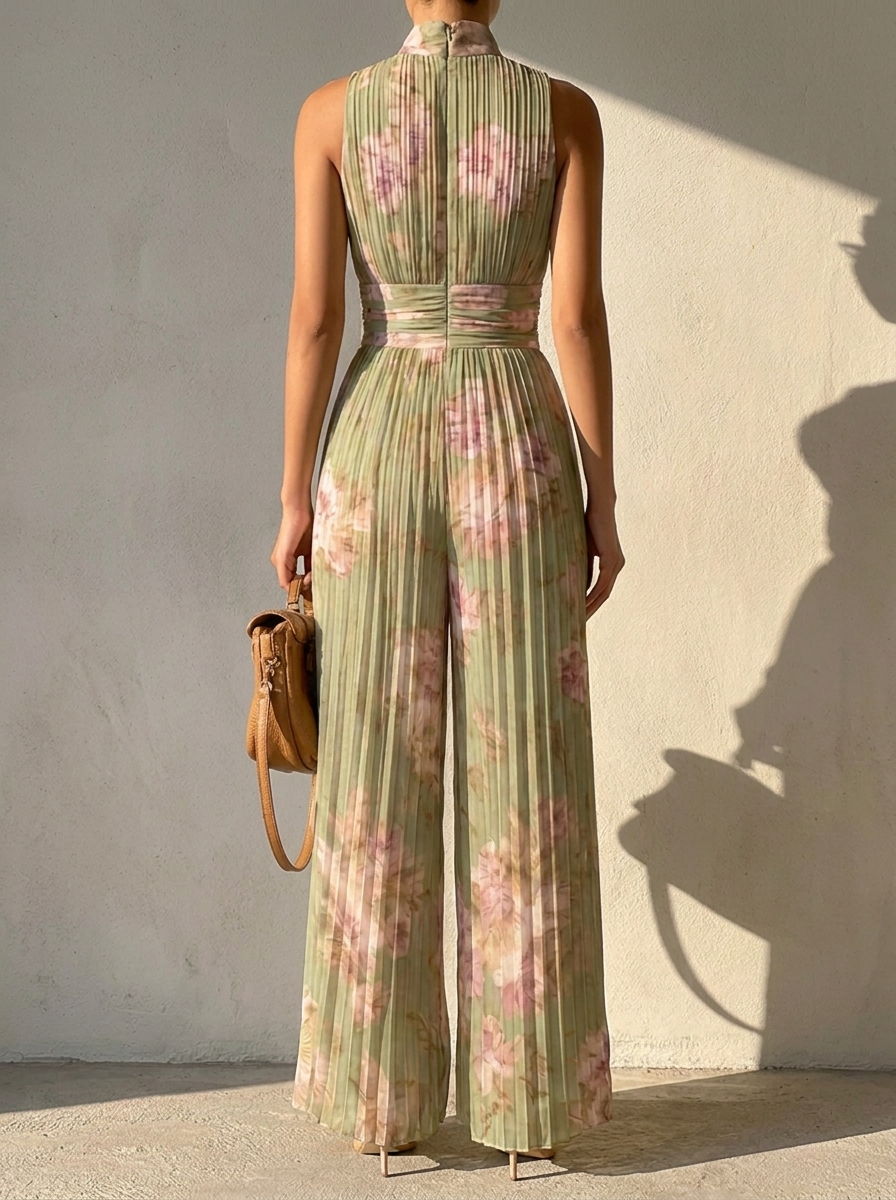 Combinaison Femme Plissée Col Halter Sans Manches Été Chic
