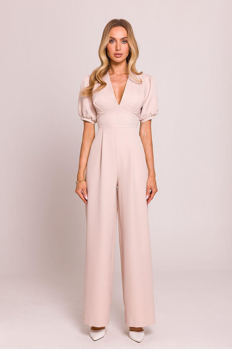 combinaison femme rose Dos Nu à Manches Bouffantes