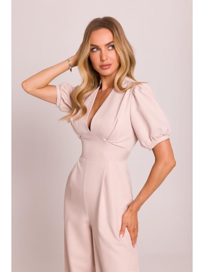 combinaison femme rose Dos Nu à Manches Bouffantes