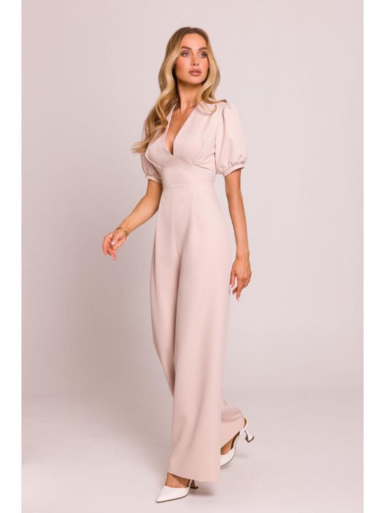 combinaison femme rose Dos Nu à Manches Bouffantes