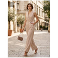 combinaison femme pantalon chic taille haute beige